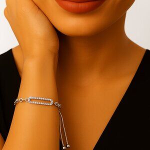 Sterling Silver Slider Bracelet | Swarovski Crystal | Adjustable Women's Jewelry